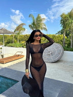 Damen Transparente Strandrobe mit langen Ärmeln und schickem Schnitt R&B