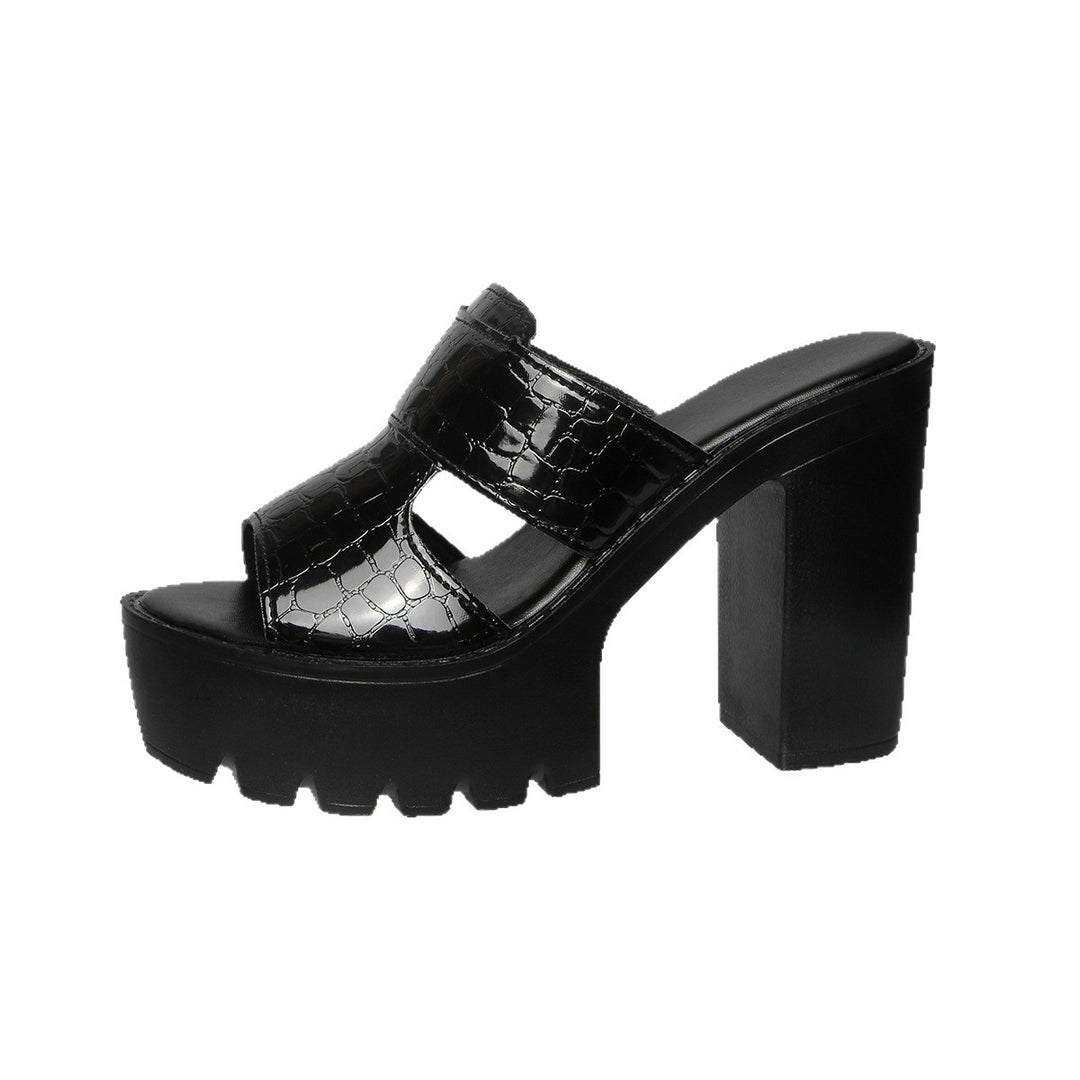 Damen Wedge-Pantoletten mit modischem Krokodil-Leder-Look und bequemem Blockabsatz R&B