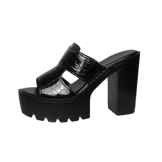 Damen Wedge-Pantoletten mit modischem Krokodil-Leder-Look und bequemem Blockabsatz R&B