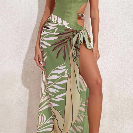 Damen Badeanzug-Set mit asymmetrischem Oberteil und elegantem Sarong R&B