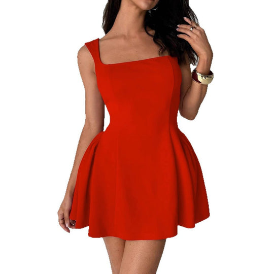 Damen Fließendes Minikleid mit quadratischem Ausschnitt und ausgestellten Rock R&B