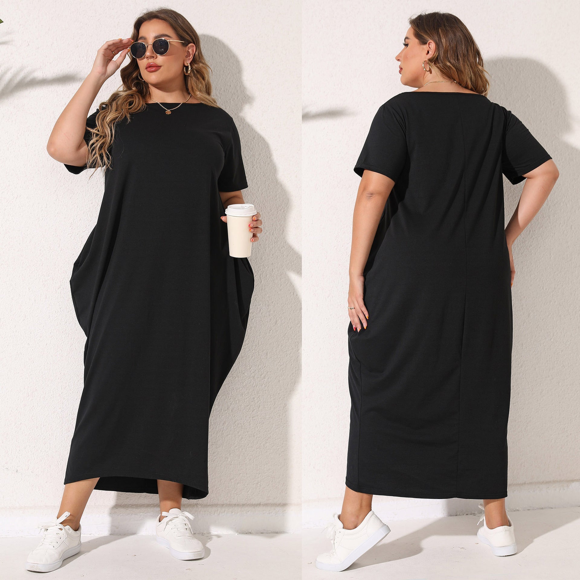 Damen lässiges Maxikleid mit seitlichen Taschen und bequemem Schnitt R&B