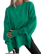 Damen Bequemer Langarm-Sweater mit Seitenschlitzen R&B