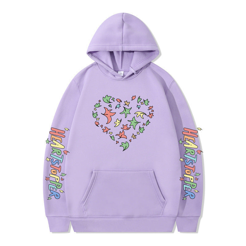 Damen Kapuzenpullover mit kreativem Herz- und Blattmotiv