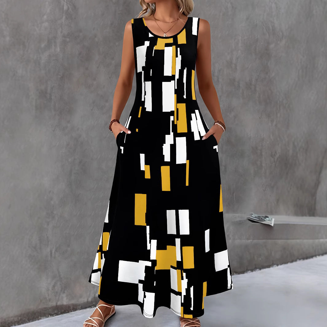 Damen Maxikleid mit buntem Grafikdesign R&B