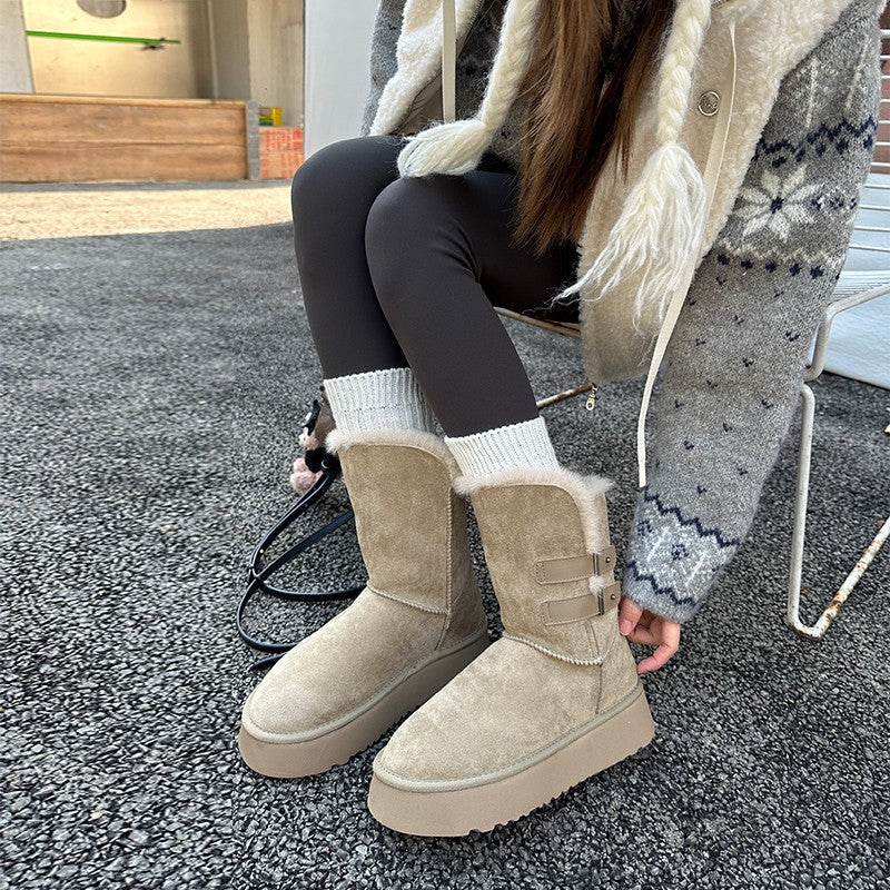 Damen kuschelige Winterstiefel mit verstellbarem Riemen und Soft-Futter R&B