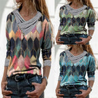 Damen modisches Langarmshirt mit V-Ausschnitt und dekorativen Knopfdetails R&B