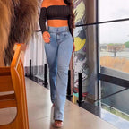 Damen Bootcut Jeans mit elegantem hohen Bund und körperformendem Schnitt R&B