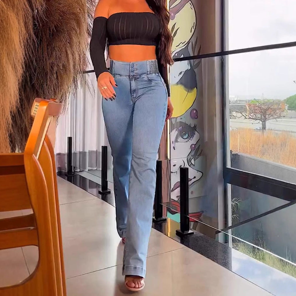 Damen Bootcut Jeans mit elegantem hohen Bund und körperformendem Schnitt R&B