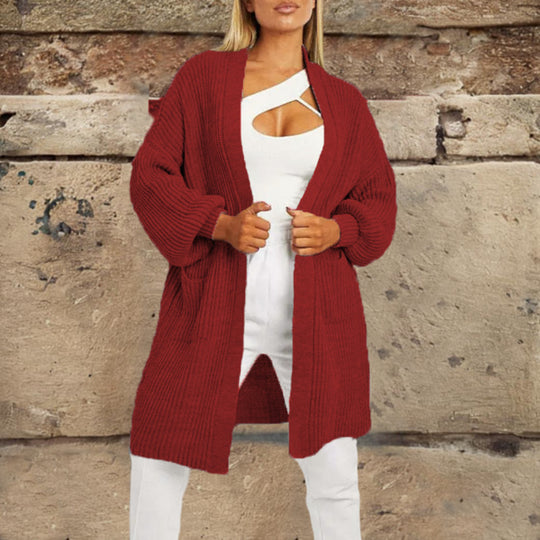 Damen Strickcardigan mit tiefem V-Ausschnitt und großzügigen Taschen R&B