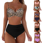 Damen Hochtailliertes Bikini-Set mit floralem Oberteil und gerafftem Höschen R&B