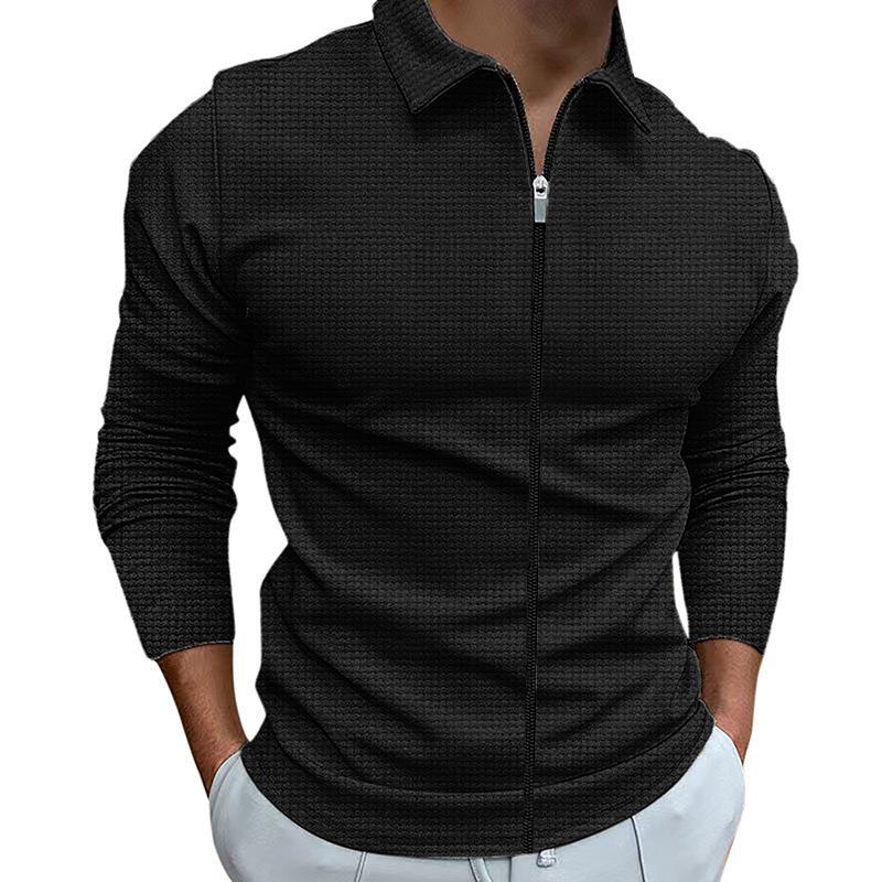 Herren nan taillierte Struktur-Hemdjacke mit Umlegekragen und kontrastierendem Mittelreißverschluss R&B