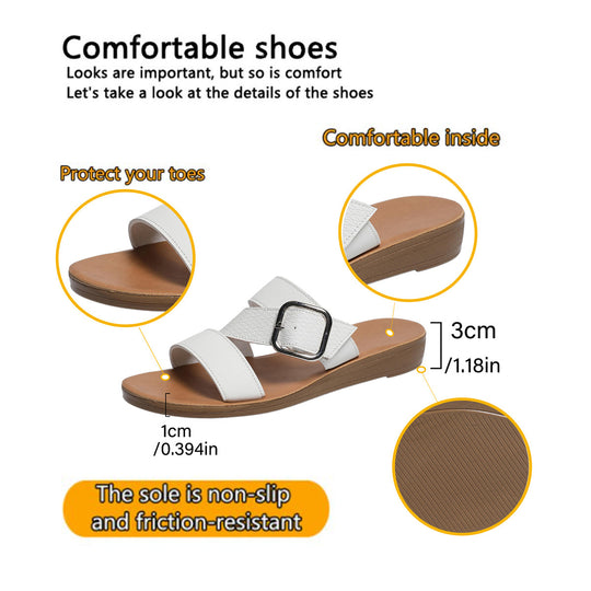 Damen Bequeme Wedge-Pantoletten mit modischem Schnallen-Design R&B