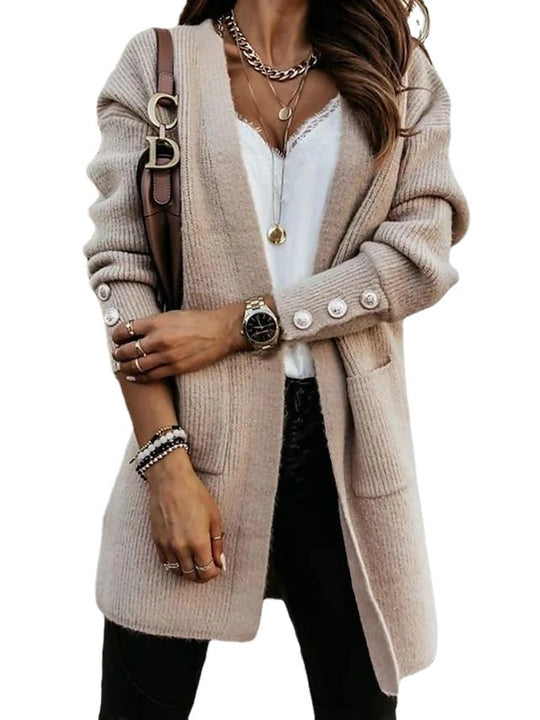 Damen Elegante Strickjacke mit Knopfdetails und praktischen Taschen R&B