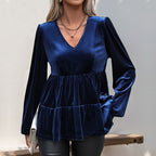 Damen Viskose Bluse mit Volant und V-Ausschnitt R&B