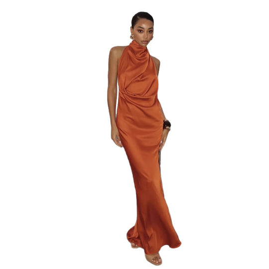 Damen Elegantes Maxi-Kleid mit hochwertigem Drapierungsdesign und schimmerndem Stoff R&B