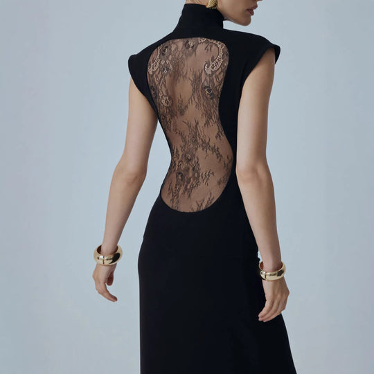 Damen Elegantes Minikleid mit Spitzenbesatz und glamourösen Ärmeln R&B
