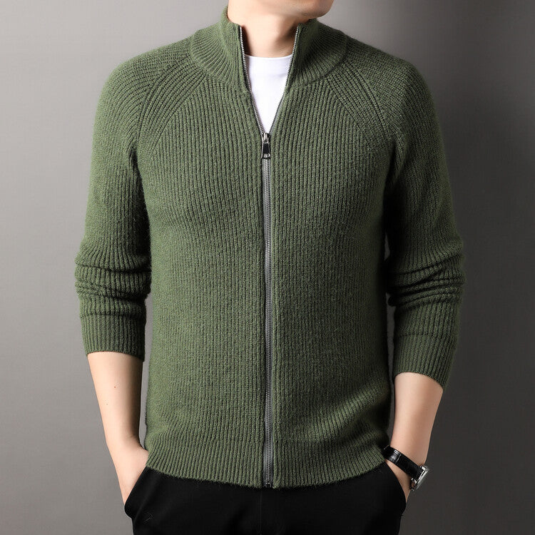 Herren Strickjacke mit hohem Kragen und unauffälligem Reißverschluss R&B