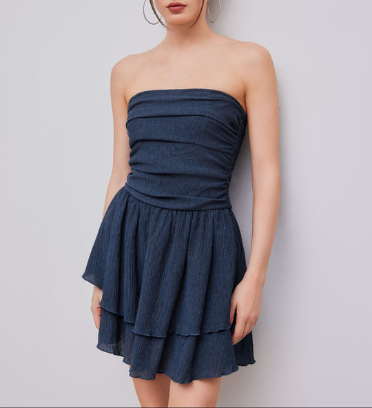Damen Wickelkleid mit gerafftem Oberteil und fließendem Rock R&B