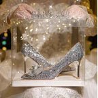 Damen Glamouröse hochhackige Glitzer-Pumps mit eleganter Schleifenverzierung R&B