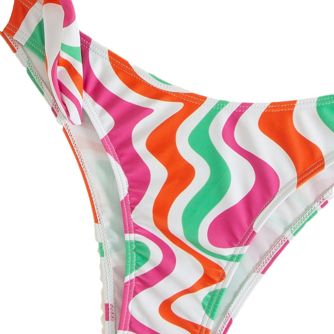 Damen asymmetrisches Bikini-Set mit buntem Wellenmuster R&B