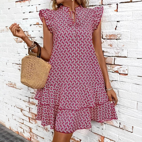 Damen Leichtes Boho-Kleid mit Rüschendetails und hochgeschlossenem Kragen R&B