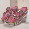 Damen Glitzernde Plateau-Sandalen mit Doppelschnalle und mehrfarbigem Boden R&B