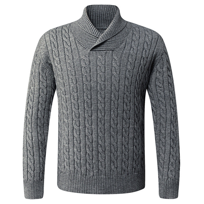 Herren Grobstrickpullover mit modernem Schalkragen und Zopfmuster R&B