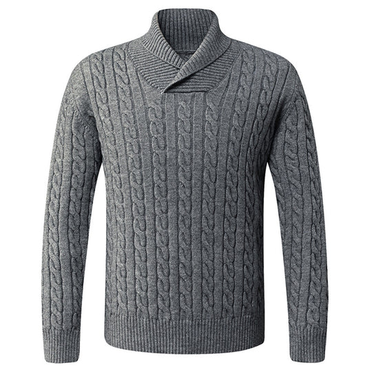 Herren Grobstrickpullover mit modernem Schalkragen und Zopfmuster R&B