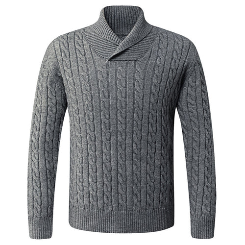 Herren Grobstrickpullover mit modernem Schalkragen und Zopfmuster R&B