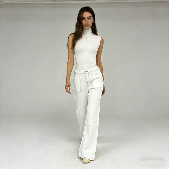 Damen Lockere Jeans mit hohem Bund und großen Taschen