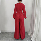 Damen Eleganter Jumpsuit mit taillierbarem Gürtel und plissiertem Schnitt R&B