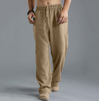 Herren nan lässige Leinenhose mit elastischem Bund, Kordelzug und geradem Bein R&B