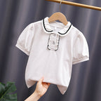 Mädchen modische Bluse mit Rüschenkragen und Puffärmeln R&B