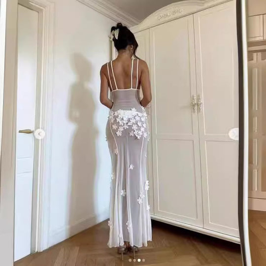 Damen Dekoratives Maxikleid mit raffinierten Spitzenakzenten und verführerischem V-Ausschnitt R&B