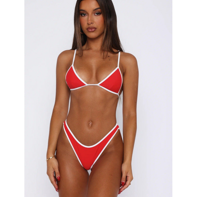 Damen Triangel-Bikini mit verstellbaren Trägern und kontrastierendem Saum R&B