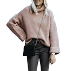 Damen Oversized Strickpullover mit hohem Kragen und strukturiertem Wabenmuster R&B