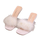 Damen transparente Mules mit flauschigem Flausche-Akzent R&B