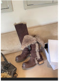 Damen elegante Winterstiefel mit modischem Kunstfellrand und praktischen Schnallen R&B