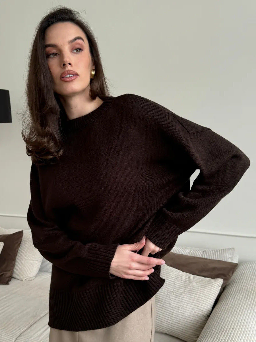 Damen Großer Strickpullover mit überschnittenen Schultern und Rippenbündchen R&B