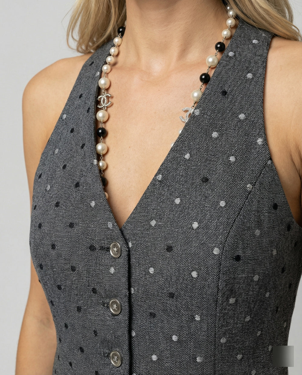 Elegante Weste Tailliert Grau Punktmuster Intellektueller Look Slim Fit Top