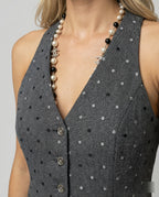 Elegante Weste Tailliert Grau Punktmuster Intellektueller Look Slim Fit Top