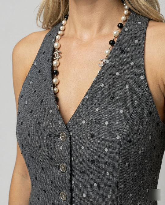 Elegante Weste Tailliert Grau Punktmuster Intellektueller Look Slim Fit Top