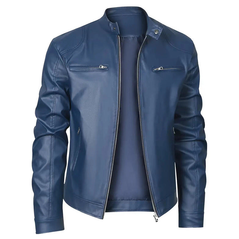 Herren Bikerjacke aus weichem Leder mit Stehkragen R&B