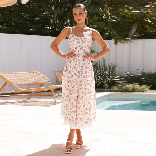 Damen Midi-Langarmkleid mit romantischem Spitzenbesatz R&B
