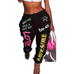 Damen Freizeithose mit kreativem Schriftzug und elastischem Bund R&B
