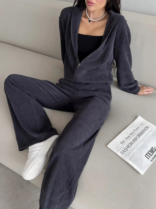 Damen lässiges Sweatset mit elastischem Bund und modernem Zipper R&B