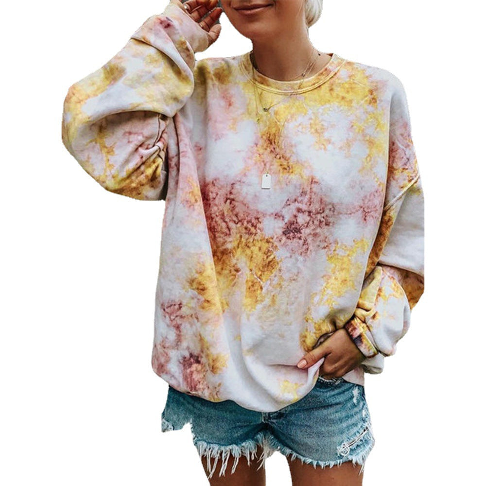 Damen lässiger Sweatshirt mit buntem Batik-Muster R&B