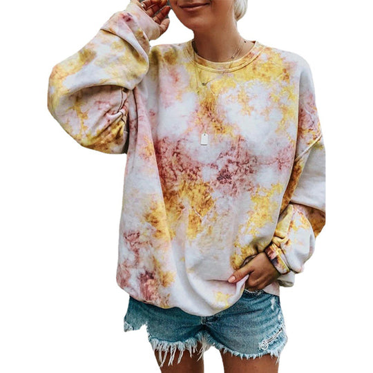 Damen lässiger Sweatshirt mit buntem Batik-Muster R&B