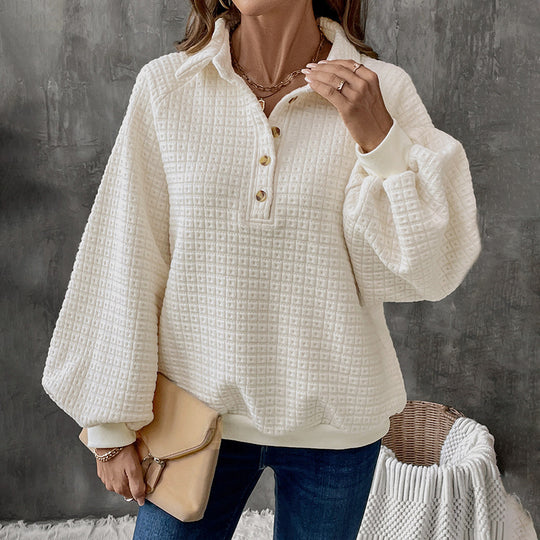 Damen Fleece-Pullover mit Holzknopf-Details und lässigem Schnitt R&B